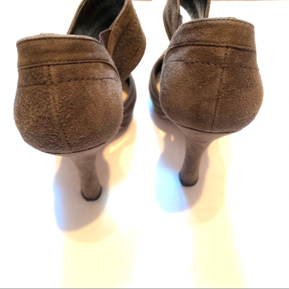 Prada Suede Grey Brown High Peep Heel 37 7 - Picture 5 of 14